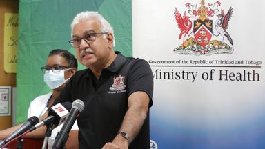 Trinidad and Tobago's Health Minister Terrence Deyalsingh addresses the media before receiving a vaccine against the coronavirus disease (COVID-19), in Champs Fleur, Trinidad and Tobago April 6, 2021